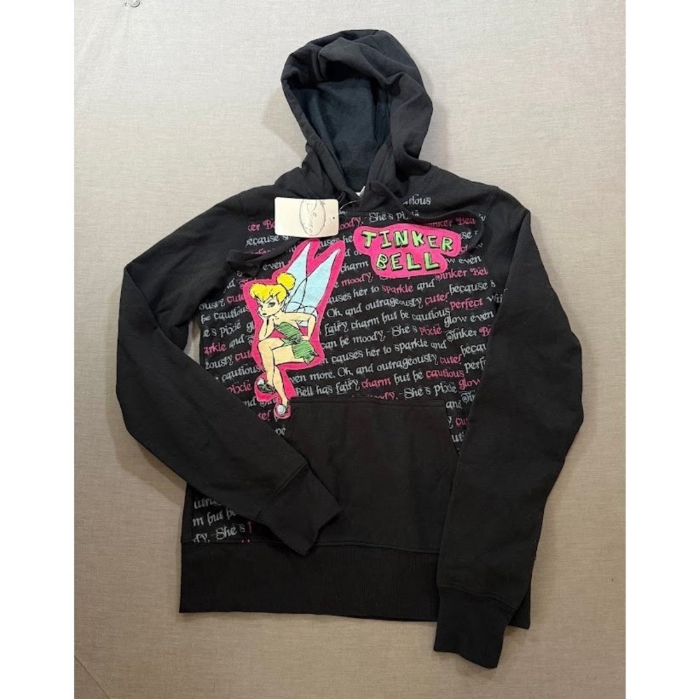 Disney Tinker Bell Black Hoodie Sweatshirt Graphic Print Hooded Top Size M